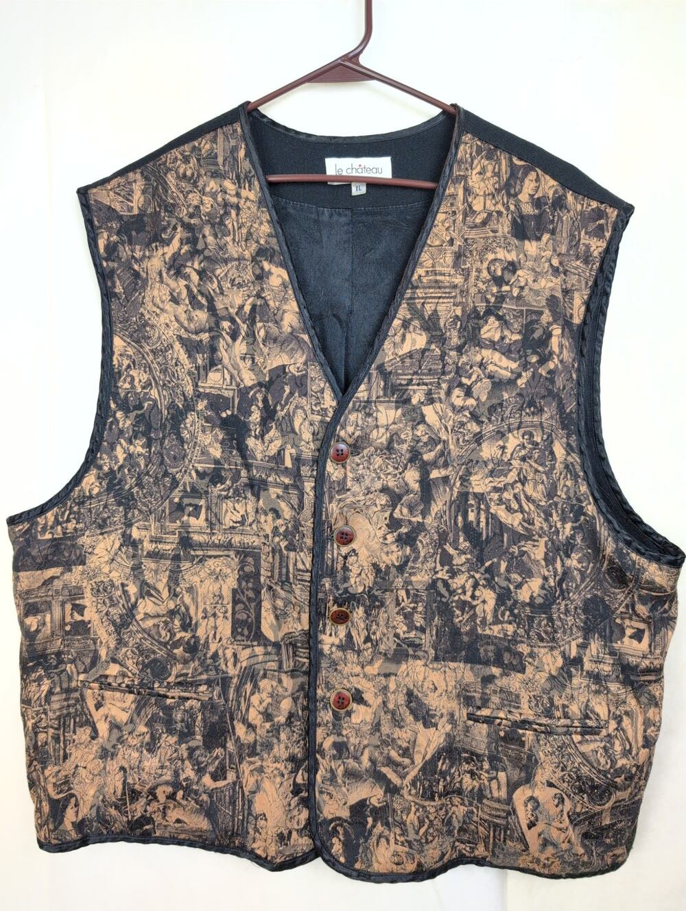Vintage le chateau renaissance art print vest Size XL 80s Artsy Boho Baroque